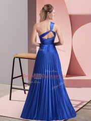 Empire Prom Gown Royal Blue One Shoulder Chiffon Sleeveless Floor Length Backless
