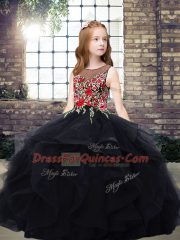Tulle Sleeveless Floor Length Kids Formal Wear and Embroidery and Ruffles