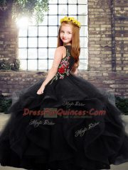 Tulle Sleeveless Floor Length Kids Formal Wear and Embroidery and Ruffles