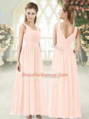 Floor Length Empire Sleeveless Pink Homecoming Dress Zipper