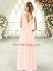 Floor Length Empire Sleeveless Pink Homecoming Dress Zipper