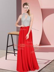 Top Selling Floor Length Red Prom Evening Gown Scoop Sleeveless Zipper
