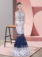 Graceful Floor Length Blue And White Prom Dresses Scoop Sleeveless Zipper