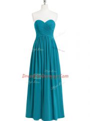 Floor Length Zipper Prom Gown Teal for Prom and Party with Ruching