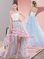 Modern High Low Grey Prom Party Dress Strapless Sleeveless Lace Up