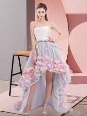 Modern High Low Grey Prom Party Dress Strapless Sleeveless Lace Up