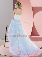 Modern High Low Grey Prom Party Dress Strapless Sleeveless Lace Up