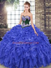 Mermaid Sleeveless Royal Blue Sweet 16 Dresses Sweep Train Lace Up