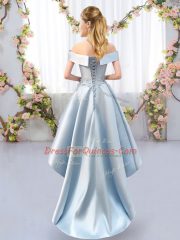 Artistic Lavender Sleeveless High Low Appliques Lace Up Quinceanera Court Dresses