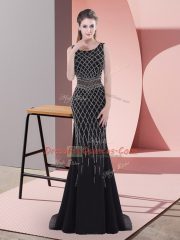 Scoop Sleeveless Homecoming Dress Floor Length Beading Black Chiffon