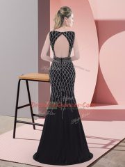 Scoop Sleeveless Homecoming Dress Floor Length Beading Black Chiffon