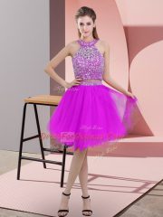 Sleeveless Backless Knee Length Beading Evening Dress