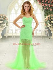 Sweetheart Sleeveless Tulle Prom Gown Beading Brush Train Zipper