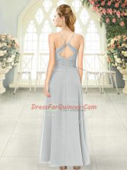 Glorious Empire Prom Gown Grey Spaghetti Straps Chiffon Sleeveless Ankle Length Criss Cross