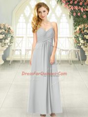 Glorious Empire Prom Gown Grey Spaghetti Straps Chiffon Sleeveless Ankle Length Criss Cross