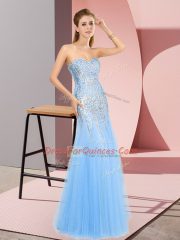 Delicate Blue Sweetheart Neckline Beading Prom Evening Gown Sleeveless Zipper