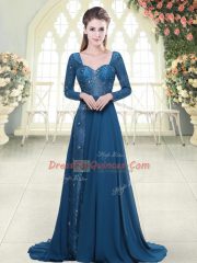 Extravagant Long Sleeves Sweep Train Beading and Lace Backless