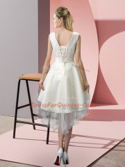 High Low A-line Sleeveless White Womens Party Dresses Lace Up