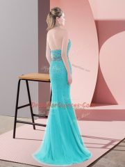 Adorable Sleeveless Brush Train Backless Beading Evening Dress