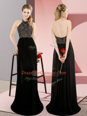 Trendy Black High-neck Neckline Beading Evening Dress Sleeveless Backless