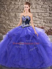 Pretty Tulle Sleeveless Floor Length Quinceanera Gowns and Beading and Embroidery