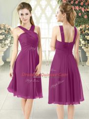Luxurious Empire Prom Dresses Purple Straps Chiffon Sleeveless Knee Length Zipper
