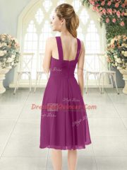 Luxurious Empire Prom Dresses Purple Straps Chiffon Sleeveless Knee Length Zipper