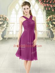 Luxurious Empire Prom Dresses Purple Straps Chiffon Sleeveless Knee Length Zipper