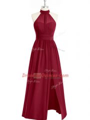 Chic Floor Length A-line Sleeveless Burgundy Party Dress Wholesale Side Zipper