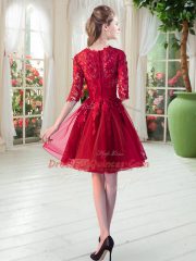 Graceful Scalloped Half Sleeves Tulle Lace Zipper