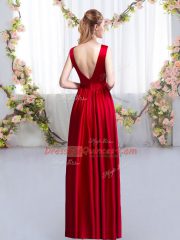 Popular Floor Length Red Quinceanera Court Dresses Satin Sleeveless Beading and Appliques