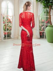 Custom Made Orange Half Sleeves Lace Floor Length Prom Gown
