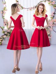 Red A-line Satin Scoop 3 4 Length Sleeve Ruching Knee Length Zipper Vestidos de Damas