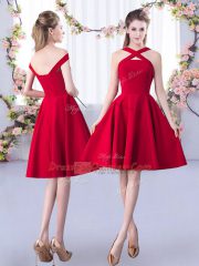 Red A-line Satin Scoop 3 4 Length Sleeve Ruching Knee Length Zipper Vestidos de Damas