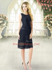 Suitable Black Sleeveless Lace Knee Length