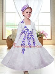 Hot Sale Sleeveless Ankle Length Embroidery Zipper Toddler Flower Girl Dress with White