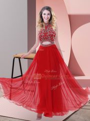 Elegant Sleeveless Backless Ankle Length Beading Prom Dress