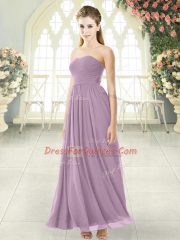 Purple Empire Ruching Evening Dress Zipper Chiffon Sleeveless Ankle Length