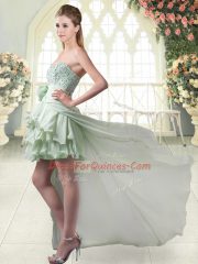 Amazing Sweetheart Sleeveless Chiffon Homecoming Dress Beading and Ruffled Layers Zipper