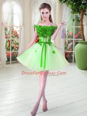 Custom Made Sleeveless Mini Length Beading and Appliques Lace Up Prom Dresses with Apple Green