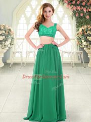 Custom Made Floor Length Zipper Prom Gown Green for Prom and Party with Beading and Lace