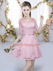 Stunning Mini Length A-line Half Sleeves Pink Damas Dress Zipper