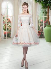 Dazzling Tulle Half Sleeves Knee Length Dress for Prom and Lace