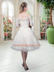Dazzling Tulle Half Sleeves Knee Length Dress for Prom and Lace