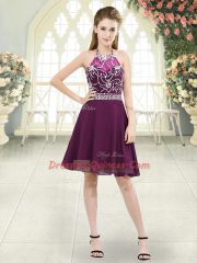 Purple Halter Top Neckline Beading Homecoming Dress Sleeveless Zipper