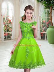 Tulle Scoop Sleeveless Lace Up Beading and Appliques Dress for Prom in