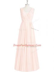 Hot Sale Sleeveless Floor Length Lace Zipper Prom Party Dress with Pink