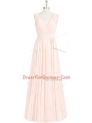 Hot Sale Sleeveless Floor Length Lace Zipper Prom Party Dress with Pink