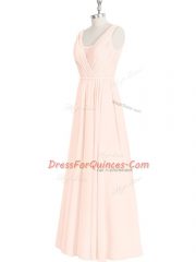 Hot Sale Sleeveless Floor Length Lace Zipper Prom Party Dress with Pink