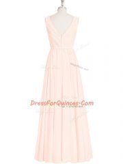 Hot Sale Sleeveless Floor Length Lace Zipper Prom Party Dress with Pink